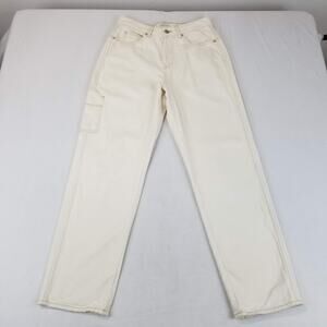 Wrap London Jeans Womens US 8 Cream Carpenter Utility Button Fly Cinch Back ZA76